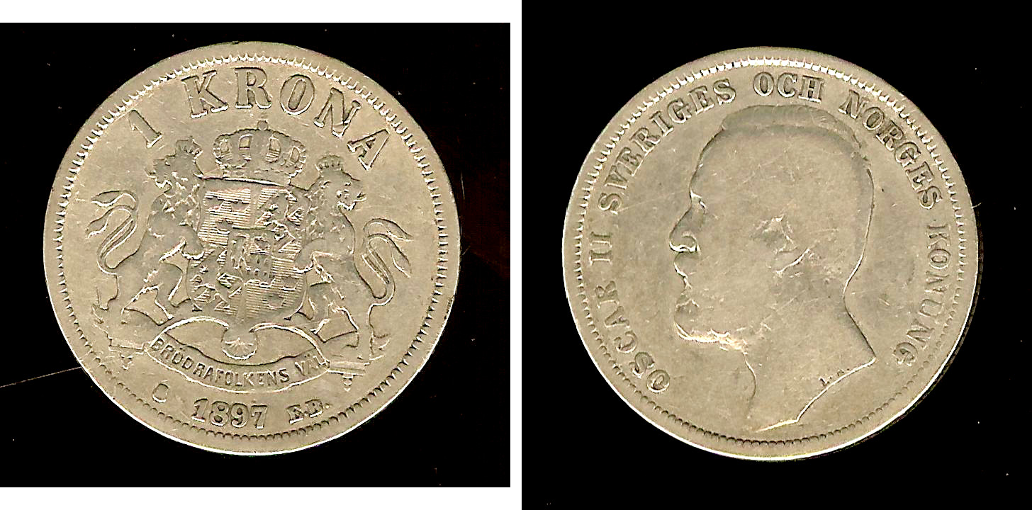 Sweden 1 krona 1897 F/aVF